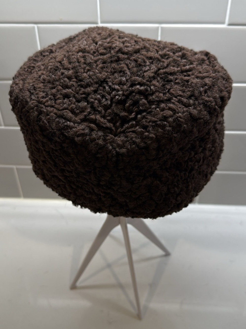 1960’s vintage cozy Shearling Brown Pillbox Hat Lucky Star